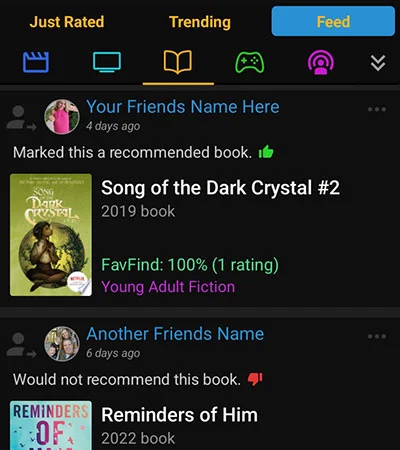 FavFind Friend Book Feed