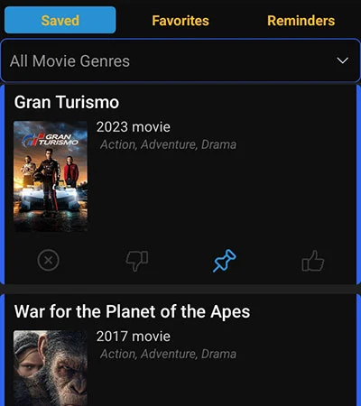 FavFind Saved Movie Example