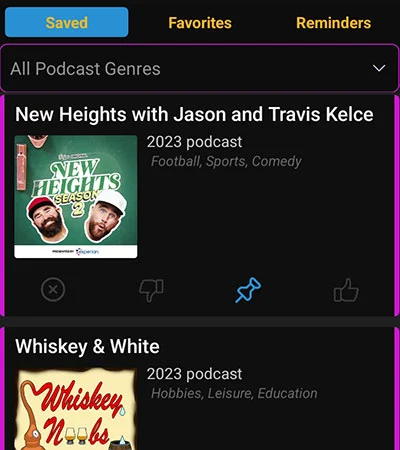FavFind Saved Podcast Example